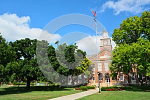 Wichita State University in Wichita, Kansas, Morrison Hall Clock Tower on a Sunny Day
