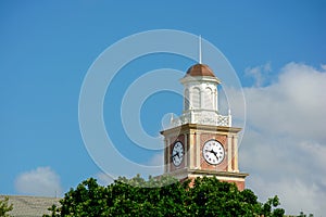 Wichita State University in Wichita, Kansas, Morrison Hall Clock Tower on a Sunny Day