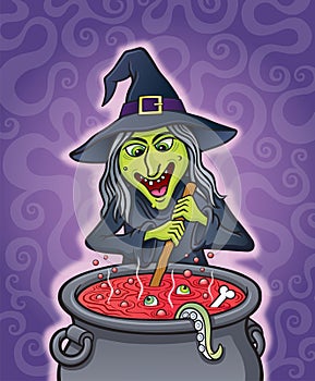 Wicked Witch Brewing Spell in Cauldron