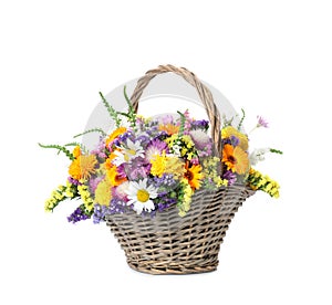 Wicker basket with beautiful wild flowers