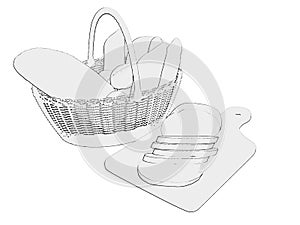 Wicker basket with bread and bakerolls