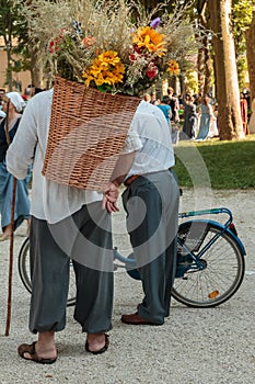 Wicker Basket Carried over the Shoulder of Countryman