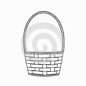 wicker basket for cat and flowers, vector clipart