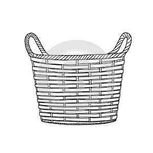 wicker basket for cat and flowers, vector clipart