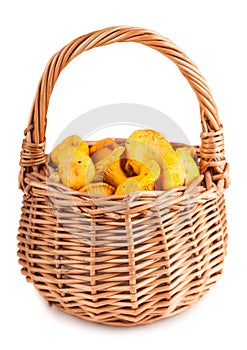 Wicker basket with chanterelle mushrooms