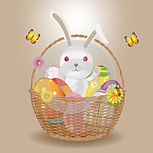Wicker Basket Easter Egg Rabbit Vector