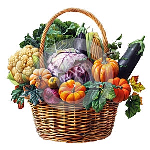 A Wicker Basket Filled with Fall Harvest Vegetables