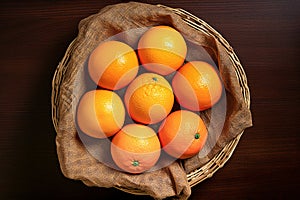 A wicker basket of fresh orange fruits