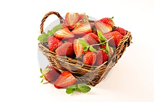 Wicker basket with fresh strawberry