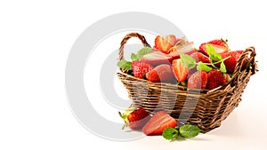 Wicker basket with fresh strawberry
