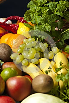 Wicker basket with fruit and vegetables