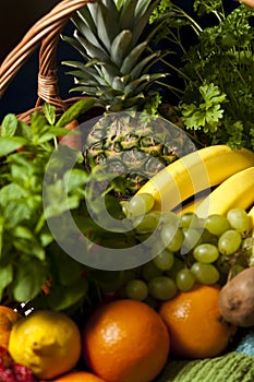Wicker basket with fruit and vegetables