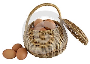 Wicker basket full of eggs. Png file