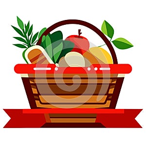 Wicker basket full of fresh fruits and vegetables. Vector illustration. AI Generated