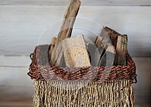 Wicker basket full of wood