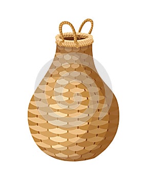 Wicker basket icon. Container hand woven. Decorative accessorie for storage or carrying. Straw handmade container. Empty