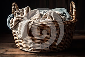 Wicker basket with laundry close-up. Washday