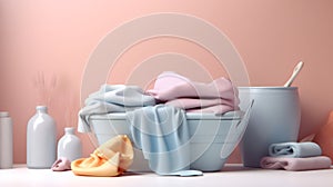 Wicker basket with laundry close-up. Washday photo