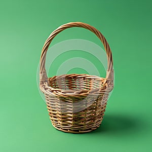 Wicker basket with a rounded handle crafted from light brown