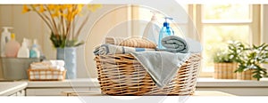 Wicker Basket With Towels and Soap