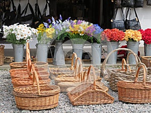 Wicker Baskets a plenty and Cut Flowers