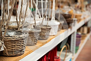 Wicker baskets for sale in market