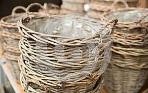 Wicker baskets for sale in market