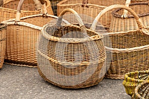 Wicker baskets for sale in a market place