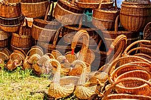 Wicker baskets for sale on a street fair