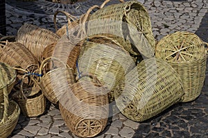 Wicker baskets for sale at a street market