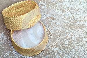 Wicker box filled with sea salt