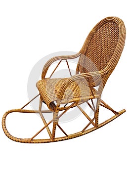 Wicker brown rocking chair isolated on white