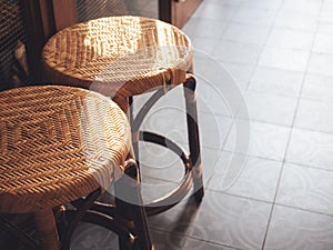 Wicker chair furniture with sunlight Nobody sitting