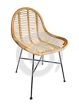 Wicker chair isolated on white background. Details of modern boho, bohemian , scandinavian and minimal style . eco