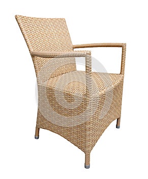 Wicker chair isolated on white background. Details of modern boho, bohemian , scandinavian and minimal style . eco