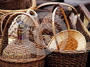 Wicker covered wine bottles