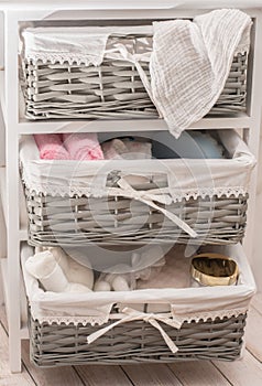 Wicker drawers with bath accessories