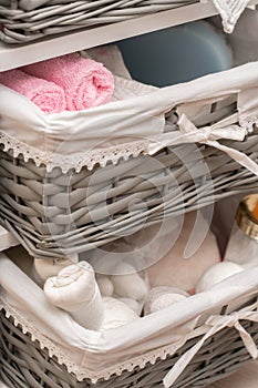 Wicker drawers with bath accessories