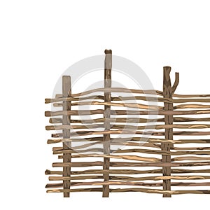 Wicker fence made of flexible willow or hazel wood, vector isolated illustration. Corner frame, border design element