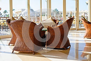 Wicker furniture in cafe