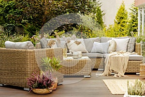 Wicker furniture on terrace