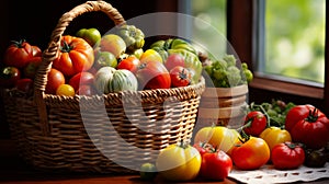 Wicker hamper filled with ripe heirloom apple