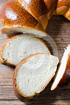 Wicker homemade bread. Sweet wheat sliced bun.