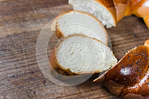 Wicker homemade bread. Sweet wheat sliced bun.