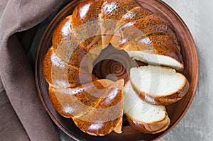 Wicker homemade bread. Sweet wheat sliced bun.