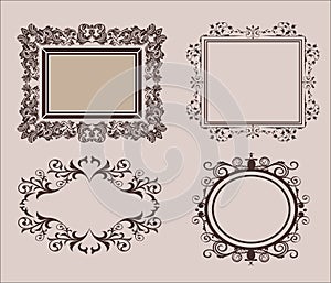 Wicker lines and old decor elements in vector. Vintage borders frame in set. page decoration. for wedding album or