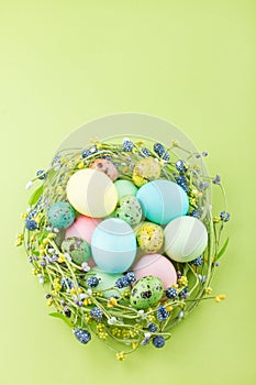 Wicker nest with easter eggs