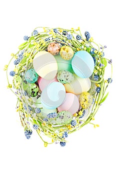 Wicker nest with easter eggs