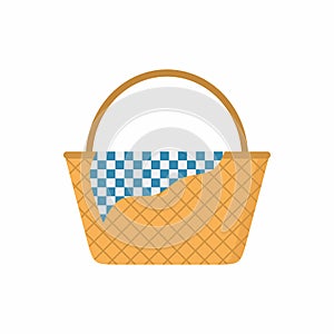 Wicker picnic basket. Colored of empty wicker baskets for a meal, for a picnic isolated on white background. A wicker for outdoor