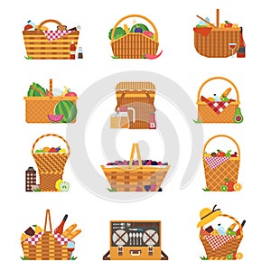 Wicker Picnic Baskets and Hampers Icons